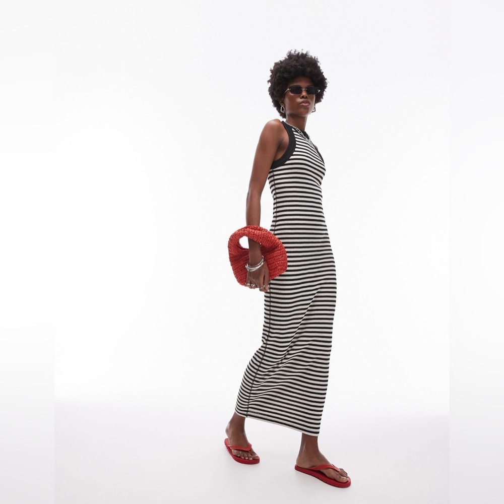 Topshop Black and White Striped Maxi Dress